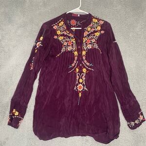 Johnny Was womens long sleeve embrioudered button blouse top boho Cupra Small